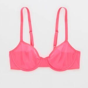 NWT Aerie 38D Smoothez Mesh Unlined Sheer Sexy Balconette Bright Pink Bra